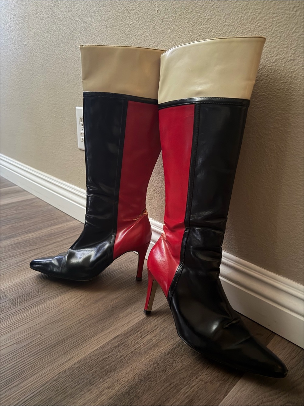 Retro 60’s Color Block Knee Boots Women's 8 High Heel Boots PIERRE DUMAS!